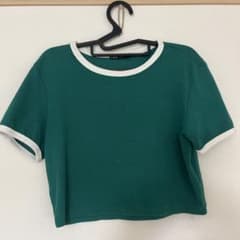 ZARA クロップド丈 リンガーTシャツ グリーンのサムネイル