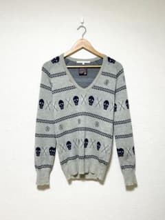 美品 MARK&LONA スカルボーダー Vネック ニット セーター アーカイブ