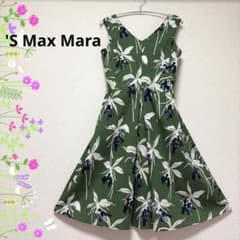 미품 에스 맥스 마라 민소매 원피스 보타니컬 무늬 V 목면 S