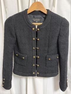 CHANEL ノーカラージャケット ブラック サイズ38 ヴィンテージのサムネイル