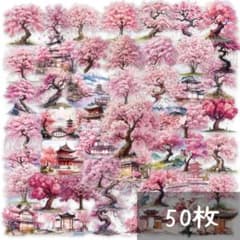 V46】シール 50枚 PET ステッカー 桜 春 季節 和風 コラージュ素材