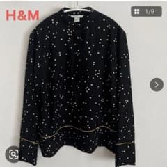 H&M ドット柄シャツブラウス ブラック ゴールドライン 長袖のサムネイル