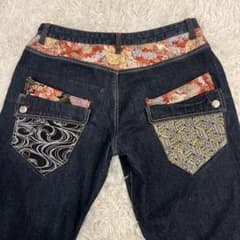 Gumu 具夢 デニムパンツ 刺繍 和柄 XLサイズ ロールアップ - メルカリ