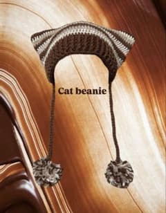 ブラウン×ベージュ　猫耳ニット帽˚✧ビーニー　レディース•メンズのサムネイル