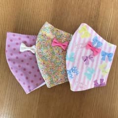 ハンドメイドマスク幼児〜低学年 リボン付き3枚セット 水玉 花柄