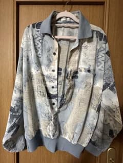古着 長袖シャツ 総柄 ブルー系 Mサイズのサムネイル