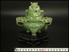 中国美術 玉石 緑石 香炉 台付(ZE497) 中国美術 玉石 緑石 香炉 台付(ZE497) - メルカリ