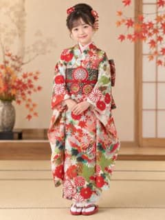 七五三 着物 7歳用 晴れ着 振袖 赤地 菊 鶴のサムネイル