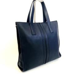 美品】TOD'S トッズ ダブルストライプ レザートートバッグ ネイビー A4