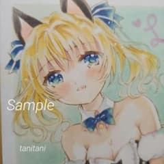 手描きイラスト 猫耳 オリジナル 色紙 コピック 1点物 - メルカリ