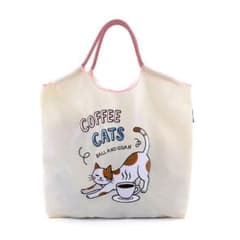 【カラ様専用】猫 刺繍風 エコバッグ トートバッグ コーヒー かわいい ネコのサムネイル