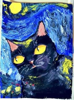 月夜 黒猫 アクリル画 - メルカリ