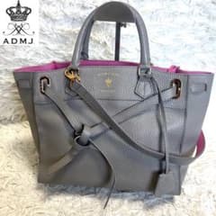 良品】A.D.M.J. 2wayバッグ ハンドバッグ グレー×ピンク - メルカリ