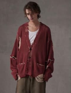 GRANCY ディストラクションデザインビッグカーディガン レッド L