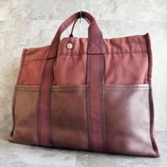 【美品】エルメス フールトゥPM トートバッグ ハーフレザー ボルドー ✨美品✨エルメス フールトゥPM キャンバス レザー トートバッグ