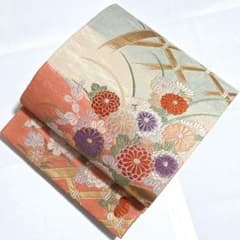 D◇着物くつろぎ 夏物 竹垣に菊 金銀糸 萩 六通 正絹 薄物 絽 紗 袋帯