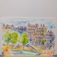 河畔の街並み 水彩画絵画風景画原画 - メルカリ