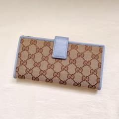 極美品　グッチ 長財布 フラップ式 GG キャンバス ブルー　1202-⑤ 極美品 グッチ 長財布 フラップ式 GG キャンバス ブルー 1202-⑤