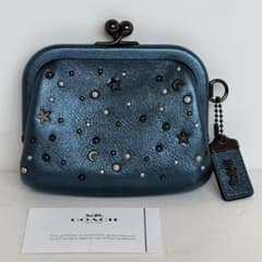 コーチ 水原希子 がま口 小銭入れ 財布 メタリックブルー 75947