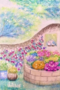 水彩画 日差しが降り注ぐ庭 値段は※900円です - メルカリ