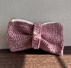 リボンポーチ　ペンケース　ハンドメイド　かぎ編みのサムネイル