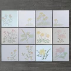 19.レトロな草花の100角タイル 12枚セット (1枚×12種類)のサムネイル