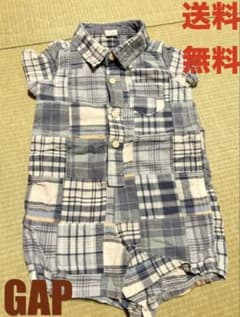 GAPチェック柄ベビーロンパースパッチワーク風6-12ヶ月(70cm) 男の子夏