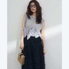 Frene ヘムオーガンジーリボンスリーブレスニット　ライトグレーのサムネイル