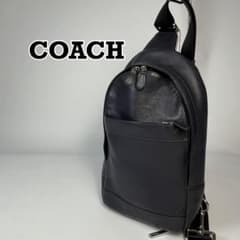 COACH コーチ ボディバッグ レザー 型押しロゴ ネイビー - メルカリ