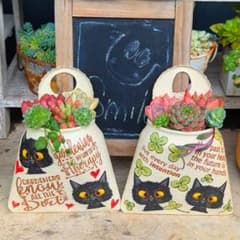 多肉植物❤黒猫リメ缶❤吊るし❤壁掛け❤デコパージュ❤2個セット❤のサムネイル