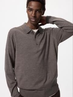 UNIQLO メリのニットポロセーター　ブラウン Mのサムネイル