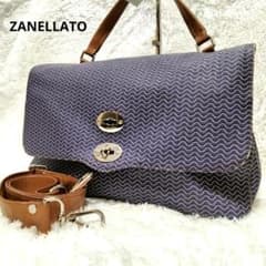 美品 ザネラート ポスティーナ ショルダーバッグ ブランディーン PVC 紺 ザネラート ポスティーナ L ショルダーバッグ ブランディーン