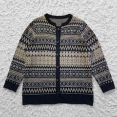 REAC フェアアイル柄 ノルディック ニット カーディガン M 黒 灰 紺
