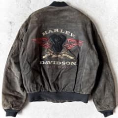 ハーレーダビッドソン Lサイズ 豚革 刺繍 レザースウェード ブルゾン グレー ハーレーダビッドソン Lサイズ 豚革 刺繍 レザースウェード ブルゾン