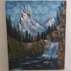 油彩画 山岳風景画 滝 森林 キャンバスアート 46X38cm - メルカリ