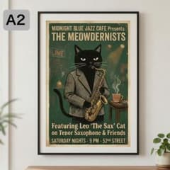 A2 ジャズキャット 黒猫サックス レトロポスター カフェビンテージ 146