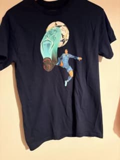 サッカー選手 プリント Tシャツ ネイビー　古着