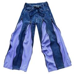 リメイクデニム ジャージパンツ 4ジップ Nike パープル 再構築 リメイクデニム ジャージパンツ 4ジップ Nike パープル 再構築