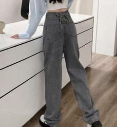 バックレースアップ デニムパンツ グレーのサムネイル