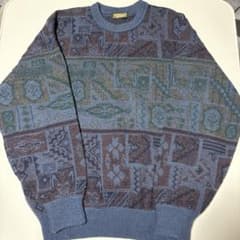 90s風 総柄ニット セーター ヴィンテージ風 ブルー系 古着のサムネイル