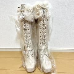 しまむら×クラロリくる実 ファー付き編み上げロングブーツ オフ