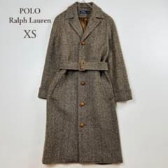 美品 ポロラルフローレン ヘリンボーンツイード ロングコート XS 茶 ベルト 美品 ポロラルフローレン ヘリンボーンツイード ロングコート XS 茶