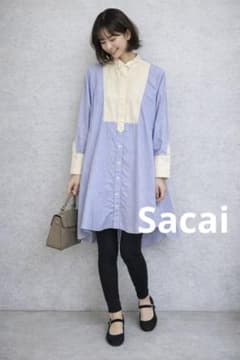 sacai サカイ ストライプ ドッキング シャツワンピース ブルー 1