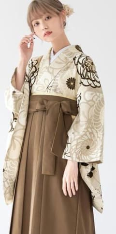 袴セット 卒業式  捻り菊 レトロモダン ブラウン系  袴 二尺袖 袴下帯 襦袢のサムネイル