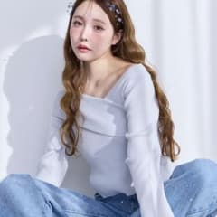 NICECLAUP 韓国っぽ ニット トップス 水色のサムネイル