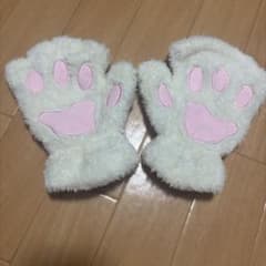 ホワイト×ピンク 肉球デザイン 指なし手袋のサムネイル