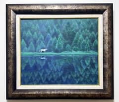 F10号)東山魁夷【緑響く】 肉筆/表サイン落款有/裏シール有/油彩/岩彩