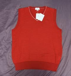 LANVIN SPORT -デサント ニットベスト【手洗い可】 SPORT LANVIN スポール ランバン レッド 38 メンズベスト メンズウェア