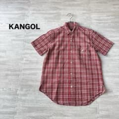 ⓪ KANGOL カンゴール チェック柄 半袖 シャツ 刺繍ロゴ M 赤