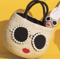 【美品】a-jolie アジョリー かごバッグ パールサングラス リップ　黒のサムネイル